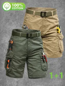 2-pack men’s tactical cargo shorts, 100% cotton, skin-friendly and breathable fabric; outdoor multi-pocket multifunctional shorts for hiking, fishing, training, and mountaineering; wrinkle-resistant and wear-resistant menswear.