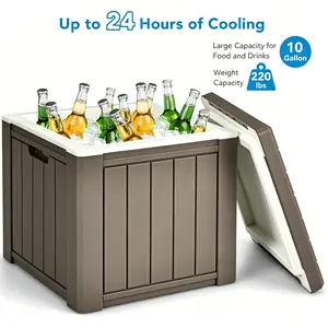3-in-1 10 Gallon Portable Ice Cooler, Outdoor Storage Cooler with Removable Lid, Multifunctional Cooler Table Stool for Picnic, Camping & Backyard