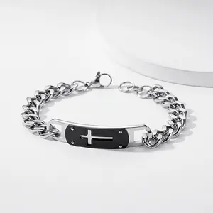 1pc 304 Stainless Steel Cuban Men's Bracelet |   Bible Bracelet - Adjustable - Fashion Design, Religious, Jesus Crucifixion, Faith, Thanksgiving, Christmas, Easter Men's, Perfect Men's Charm Bracelet