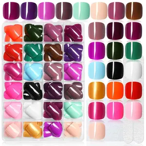 576pc Press on Toenails Women Fake Toe Nails Tips, Gel Glue on Toe Nails Press on Nail Short Square Fake Toenail Artificial False Toenails Stick Pedicure 24 Colors Acrylic Toenail Tip