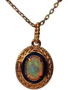 Opal Necklace,White Opal Birthstone Gold Plated Necklace,Fire Opal Oval Waterdrop Gemstone Statement Necklace For Women