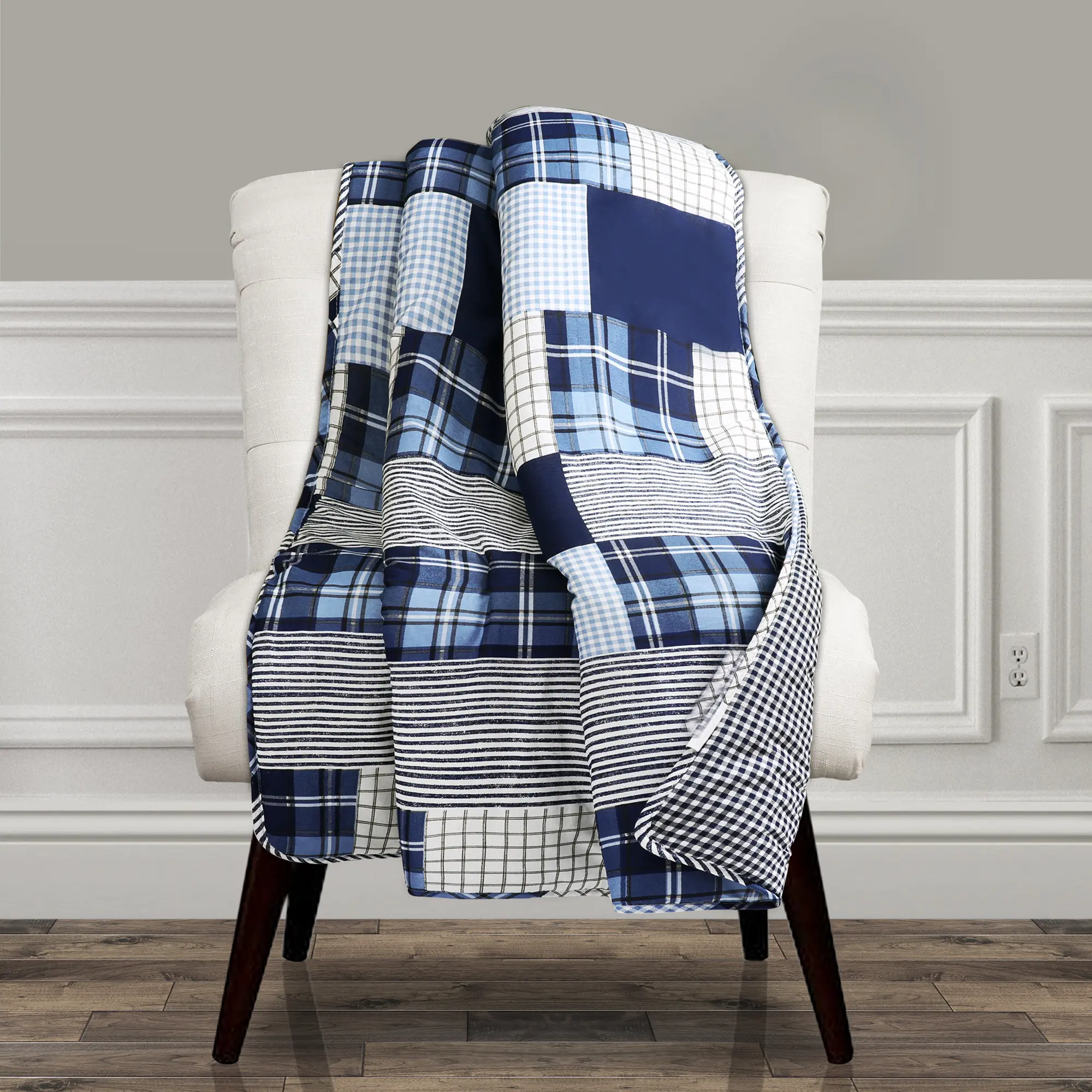 Lush Decor Greenville Cotton Throw Blanket 50"W x 60"L - Cotton Blanket for Bed -Patchwork Quilt - Farmhouse Couch Blankets - Rustic Home Decor