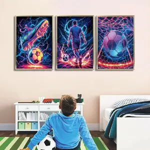 3pcs/set Neon Football Poster Boys Bedroom Gift for Boys Soccer Canvas Painting Poster Print Home Living Room Wall Decoration