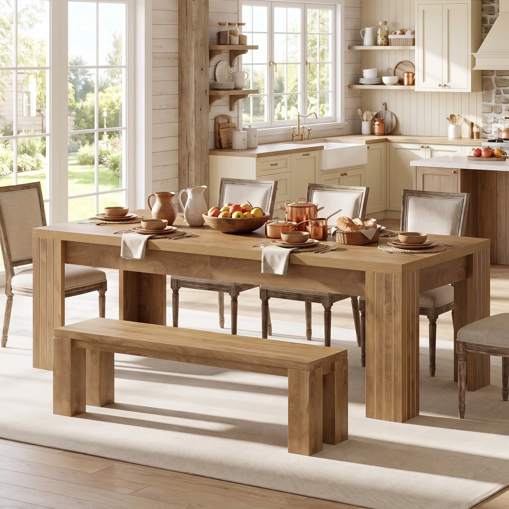 Spaco 78.7 in Solid Wood Rectangle Dining Table - Farmhouse Indoor Furniture, Heavy-Duty Base, Scratch & Water-Resistant, Large Rectangular Kitchen Table for 6-8 People (No Chairs), Rectangle Table