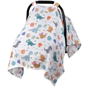 Car Seat Cover Baby,Mlin Carseat Covers Baby Boys Girls, Soft Breathable Infant Carseat Canopy Summer, Lightweight Baby Carrier Cover, Fit Summer Hot Days/Warm Weather(Colorful Dinosaurs)
