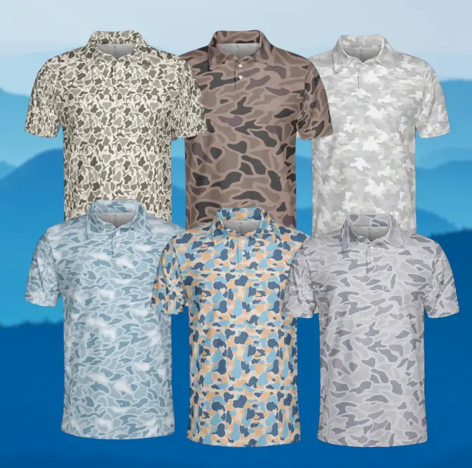 Marsh Camouflage Polo Shirt for Men Camo Polos All over Print Camo Shirt Golf Shirts Outdoor Apparel Casual Wear Camo Gifts for Dad Husband