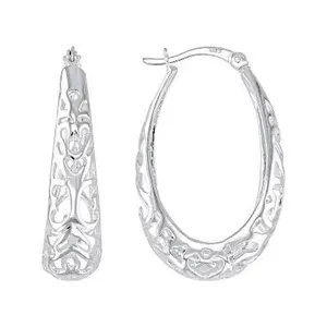 JTV Sterling Silver 1 1/4" Filigree Oval Hoop Earrings