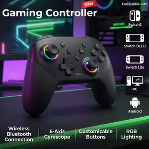 Wireless Bluetooth Game Controller For Switch Smart Game Controller, Pro Controllers Compatible with 6-Axis Sensor/C Button/Hall Effect Joysticks/Macro/Wake-up/RGB LED Light/Dual Vibration, Bluetooth Gamepad for Switch/Lite/OLED/PC/ios/android/PC