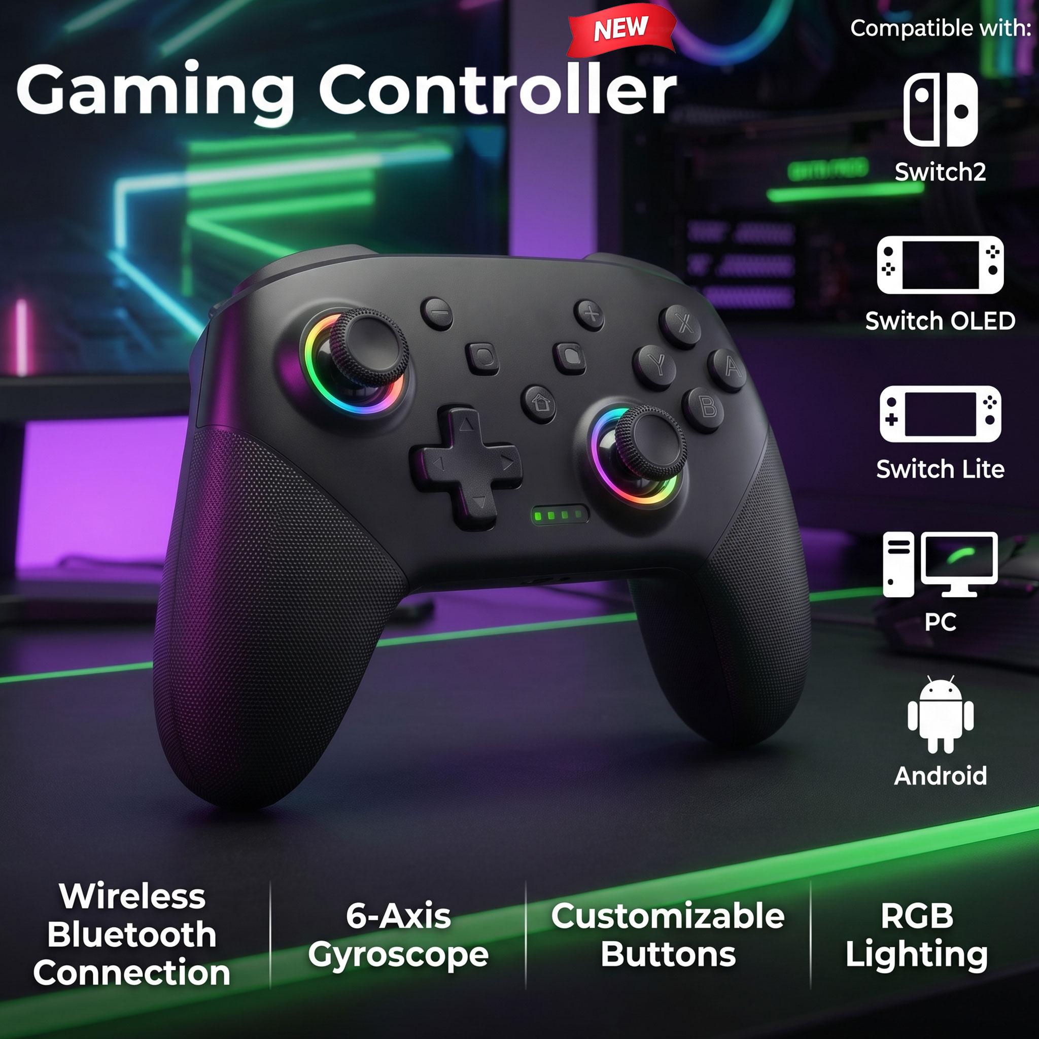 Wireless Bluetooth Game Controller For Switch Smart Game Controller, Pro Controllers Compatible with 6-Axis Sensor/C Button/Hall Effect Joysticks/Macro/Wake-up/RGB LED Light/Dual Vibration, Bluetooth Gamepad for Switch/Lite/OLED/PC/ios/android/PC Wireless Bluetooth Game Controller For Switch Smart Game Controller, Pro Controllers Compatible with 6-Axis Sensor/C Button/Hall Effect Joysticks/Macro/Wake-up/RGB LED Light/Dual Vibration, Bluetooth Gamepad for Switch/Lite/OLED/PC/ios/android/PC