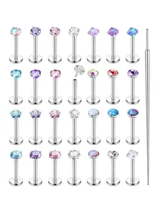 28Pcs Threadless Nose Rings Studs Set Surgical Steel Lip Nostril Labret Medusa Piercing Jewelry Push in Tragus Conch Helix Flat Back Earrings for Women Men 16G 18G 20G 6/8mm