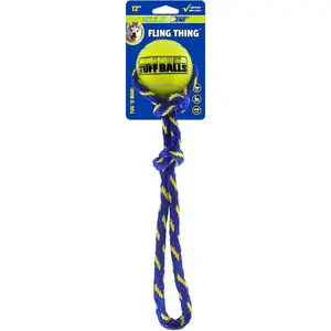 Fling Thing  Ball  Rope , 12" Tennis Ball Rope for Fetch and Tug of War - 2.5" Tuff Ball with Non-Abrasive Felt, , Durable  for Small and Medium Dogs
