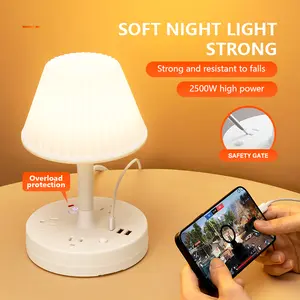 Multi-Functional Night Light A01 Socket Table Lamp with 3 AC Outlets 1 TypeC 2 USB Ports Soft Flicker-Free Glow for Reading Working Studying in Bedroom or Office Modern Smart LED Desk Lamp