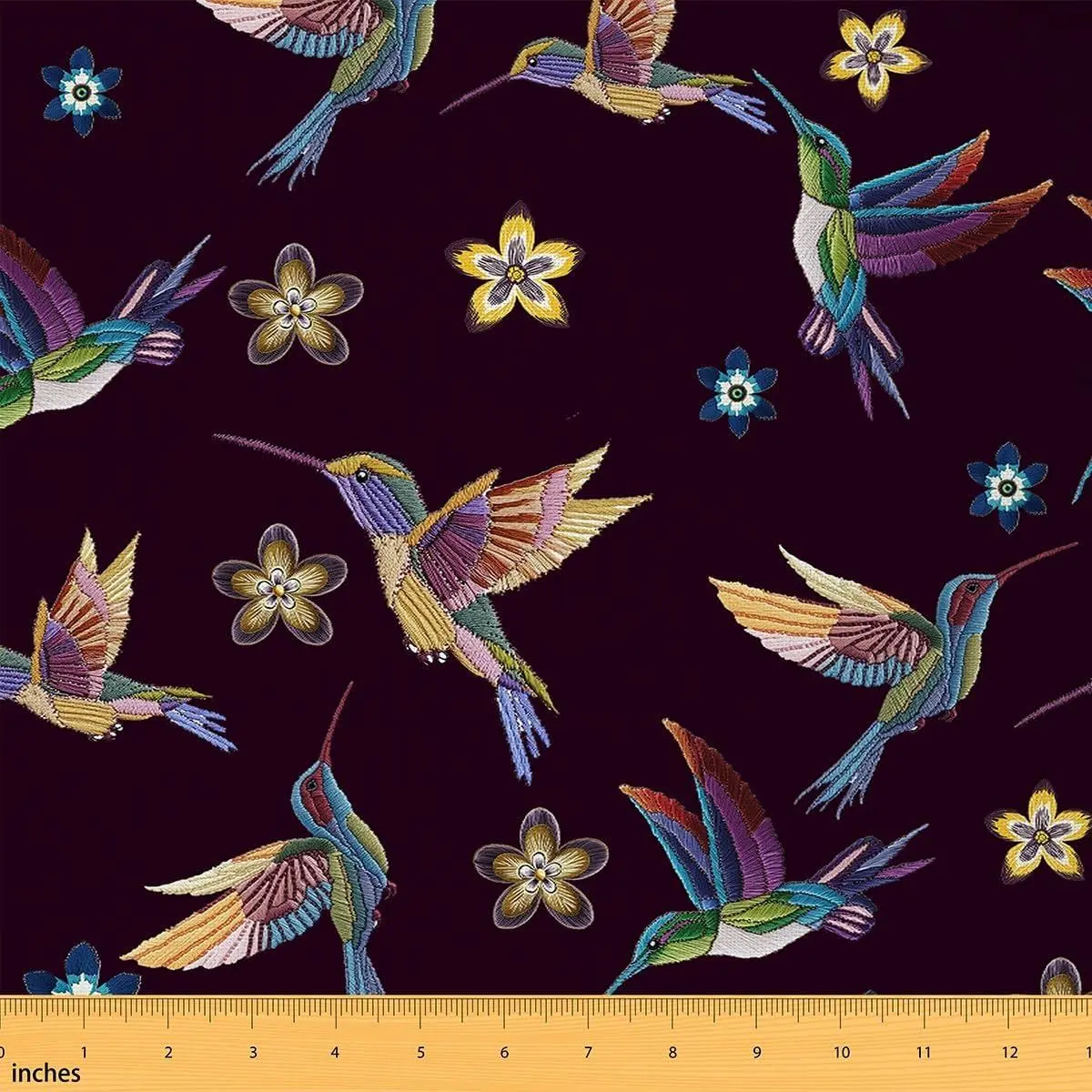 Hummingbird Floral Upholstery Fabric,Animal Botanical Flower Indoor Outdoor,Waterproof Quilting Sewing,Blue Purple