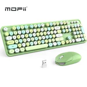 MOFII Wireless Keyboard and Mouse Combo, 2.4GHz Retro Full Size Typewriter Keyboard with Number Pad & Wireless Mouse for Laptop, PC, Desktop, Mac, Windows - Green Colorful