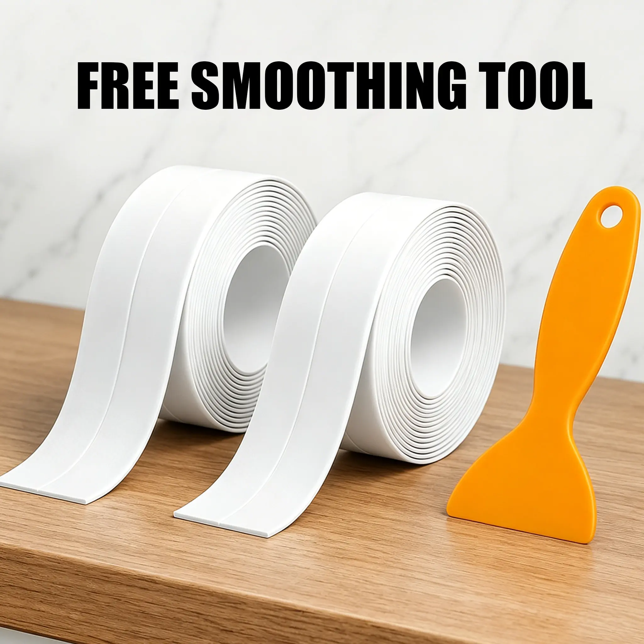 16.4FT*1.5IN Waterproof Self-Adhesive Sealing Tape, Heavy Duty Strong Adhesive White PE Caulk Strip, Textured Surface Invisible Gap Sealant Tape, Oil & Mildew Proof Adhesive Strip for Under Sink, Stove, Toilet Liner, Kitchen & Bathroom Edge Repair