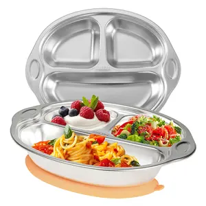 Mrs. Chou Stainless Steel Baby Suction Plates: Divided Plates Designed for Babies and Toddlers, Made of 100% Food-Grade Materials Ideal for Baby-Led Weaning BPA-Free Toddler Feeding Supplies Are Dishwasher Safe