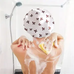 Double Layer Waterproof Shower Cap, 1 Count Cute Bowknot Pattern Shower Cap, Bathroom Supplies for Women & Girls, Home Supplies, Shower Essentials, Bathroom Accessory