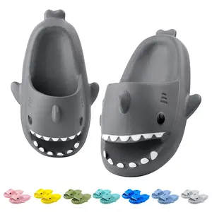 DIOLV Men‘s Cloud Shark Slides Non-Slip Novelty Open Toe Sandals Extremely Comfy Cushioned Thick Sole Cute Cartoon Shower Slippers Indoor & Outdoor Crocodile Bathroom Shoe Boy Footwear Flipflop Dance Decor Dark Grey Nail