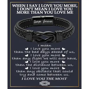 Gifts for Men Infinity Leather Bracelet for Dad  Daddy Husband Boyfriend Son Grandson  Nephew Uncle Black Braided Engraved Leather  Gifts for Fathers Day Birthday Christmas