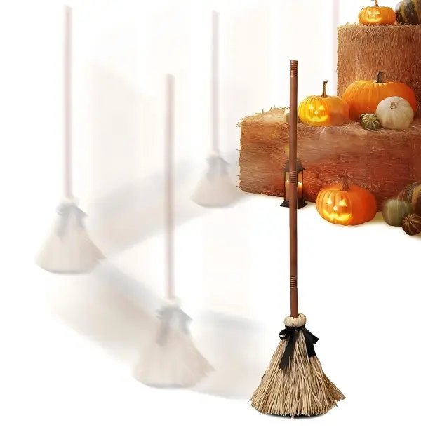 Floating Dancing Witch Broom Halloween Indoor Decoration - 37.4 in Touch-Activated Spooky Sound Broomstick, Magical Haunted Party Photobooth Prop Home Floor Display
