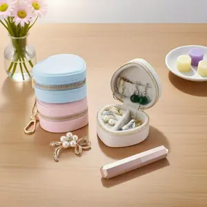 Mini Jewelry Box, Heart-Shaped Storage Case with Keychain, Zipper Closure Design, Portable Jewelry Organizer, Convenient Accessory Holder