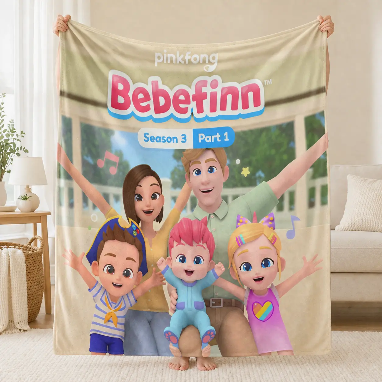 Bright Color Cartoon Family Parent & Little Kids Music Element Print Throw Blanket Super Soft Warm Flannel Blanket Perfect for Toddler Bed, Nursery Decor & Baby Shower Gifts