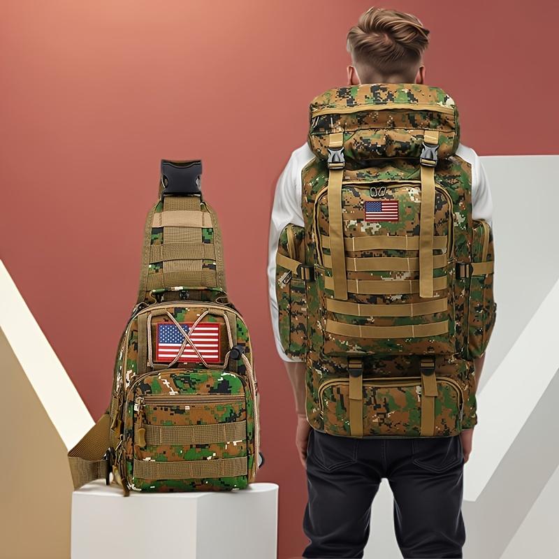 Set of 2pcs 80L Backpacks Suitable for Hiking, Camping, And Mountaineering. Tactical Design for a 3-Day Assault Pack, Includes a Chest Pack. Ideal for Outdoor Activities Like Travel, Work, Hunting, Hiking, And Sports, Perfect for Men