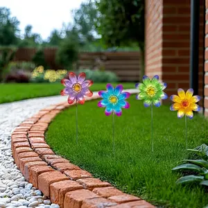 4pcs Outdoor Metal Colorful Floral Garden Decorations, Garden Accessories, Durable Vibrant Garden Art, Easy Install, Landscape Design, Spring Summer Holiday Decor