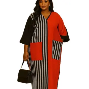 Handmade Elegant Red & Black African Boubou Gown, Aso Oke Boubou Dress: Handmade Nigerian Kaftan with 2 front Pockets, Red & Black Aso Oke Kaftan Dress