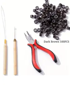 Hair Extension Tool Kit, 100 Silicone Hair Rings, /dark /light /, Hair Clamp + Hook Needle, Personal DIY Hair Extensions