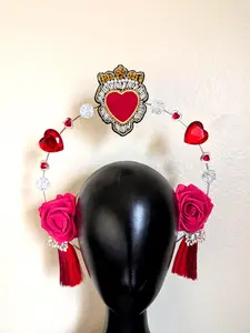 Silver Heart Crown – Red & Pink Floral Gemstone Festival Headpiece