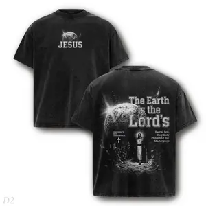 Deus Vult Holy Warrior Washed Graphic Tee - Vintage Jesus Crown of Thorns Back Print Heavyweight Cotton Oversized Christian Streetwear