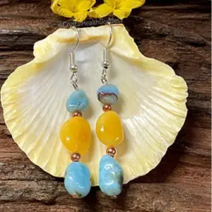 Baltic Amber with Larimar Earrings