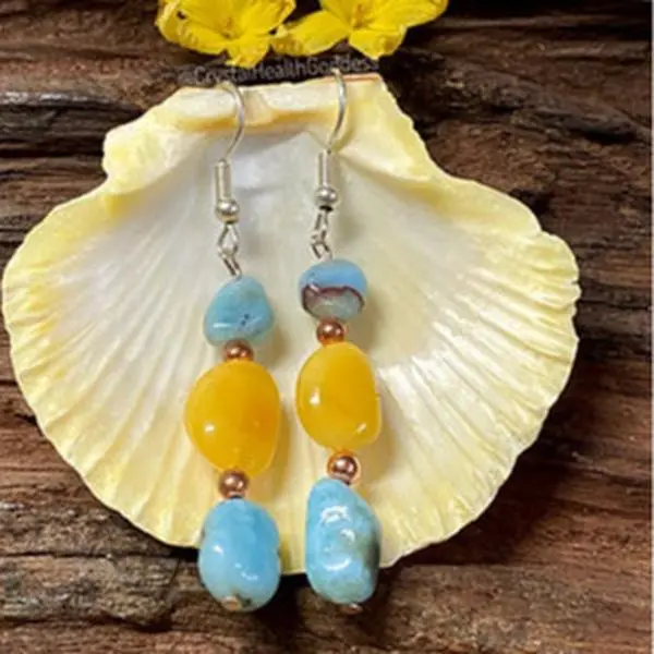 Baltic Amber with Larimar Earrings