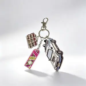 Back to the Future Time Machine Keychain, Vintage Movie Souvenir, Backpack Key Decoration, Multi-Scene Hanging Ornament, 1pc
