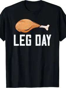 Thanksgiving Leg Day Costume Pilgrim Turkey Funny Printed Tee Comfortable Breathable, Soft, Casual Short Sleeve, Everyday Wear, All Seasons Classic Fabric