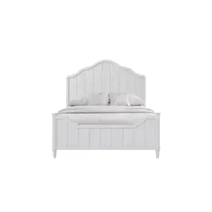 All solid wood bed high box storage bed modern minimalist white large bed master bedroom double bed cream style
