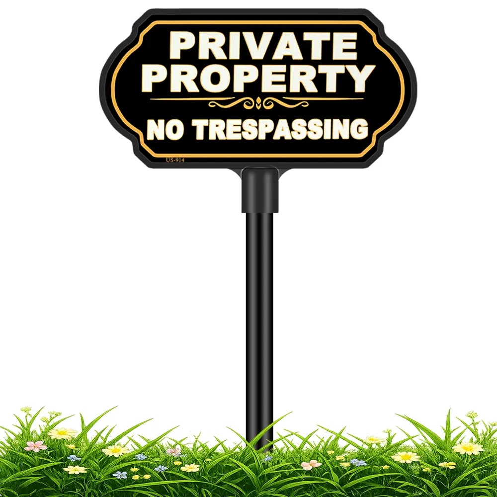 Residential Outdoor Warning No Trespassing Yard Sign with 37" Adjustable Stake, 10×5 in Rust-Free Aluminum Metal, Weatherproof UV-Protected Home Security Sign (Rust-Free Metal Resists Outdoor Wear)
