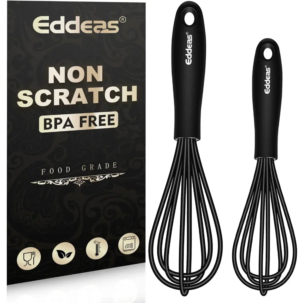 Silicone Mini Whisk, Small whisks Non-Stick Tiny Whisks set of 2(5.5in & 7.5in)-Heat Resistant (450°F) Whisks, Balloon Egg Beater Perfect for Whisking, Beating, Mixing, Blending, Black