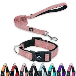 Reflective Dog Collar and Leash Set,Soft Neoprene Pet Collar with Quick Release Buckle,Adjustable Nylon Dog Collars for Small Medium Large Dogs
