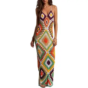 Bohemian Beach Cover Up Dress - 100% Cotton Knitted Fabric Rich in Color Suitable for Beach Days Hand Washable True to Size