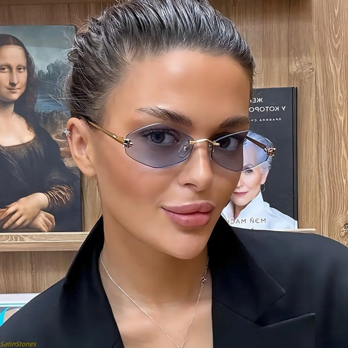 Women's Cheetah Print Semi-Rimless Sunglasses - 2026 Euro-American Cross-Border Trend, Small Frame Oversized PA Plastic Eyewear, Natural Lens Fashion Accessory, Semi-Rimless Women's Sunglasses