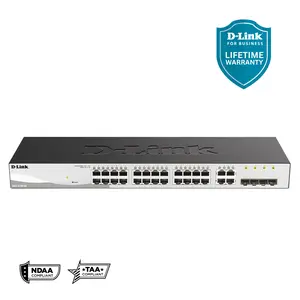 D-Link 28-Port Gigabit Smart Managed Switch (DGS-1210-28), 24 GbE + 4 Combo SFP Ports, L3 Lite, Surveillance Mode, Follows NDAA/TAA