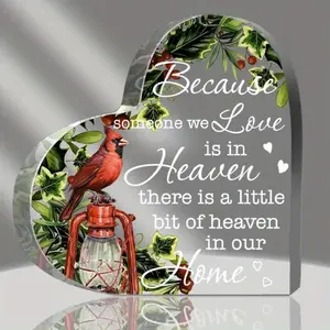 1pc, Sympathy Gifts, Cardinal/Red Bird Sign, Acrylic Desktop Decorative Plaque & Statues, 3.96x3.96 Inch, Memorial Gifts for Loss of Loved One, Suitable for Home, Office, Shelf, Bookcases