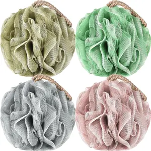 Loofah Sponge Pack of 4 for Deep Cleansing and Exfoliating in Shower, Bath Sponge with Handle for Men and Women (001, 50g)