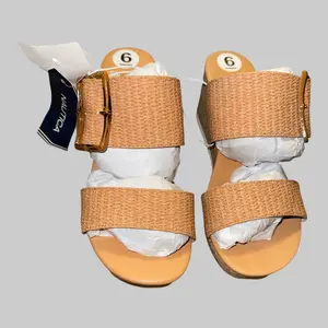 Nautica Women’s Tan Woven Platform Sandals – Double Buckle Espadrille Style