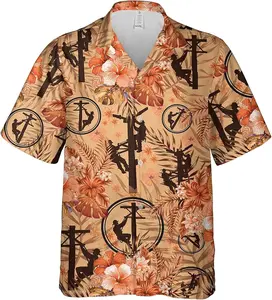 Lineman Hawaiian Shirt for Men - Proud Job Button Down Mens Womens Hawaiian Shirts Lovers Gift Short Sleeve Hawaii Shirt Summer Beach Shirts