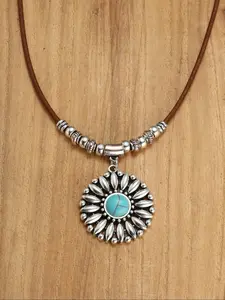 Turquoise Texture Decor Pendant Necklace, Vintage Style Flower Design Necklace for Women & Men, Fashion Jewelry for Party, Daily Decor, Trendy All-match & Exquisite Jewelry for Birthday Gift, Daily Wear Dainty Boho Necklace