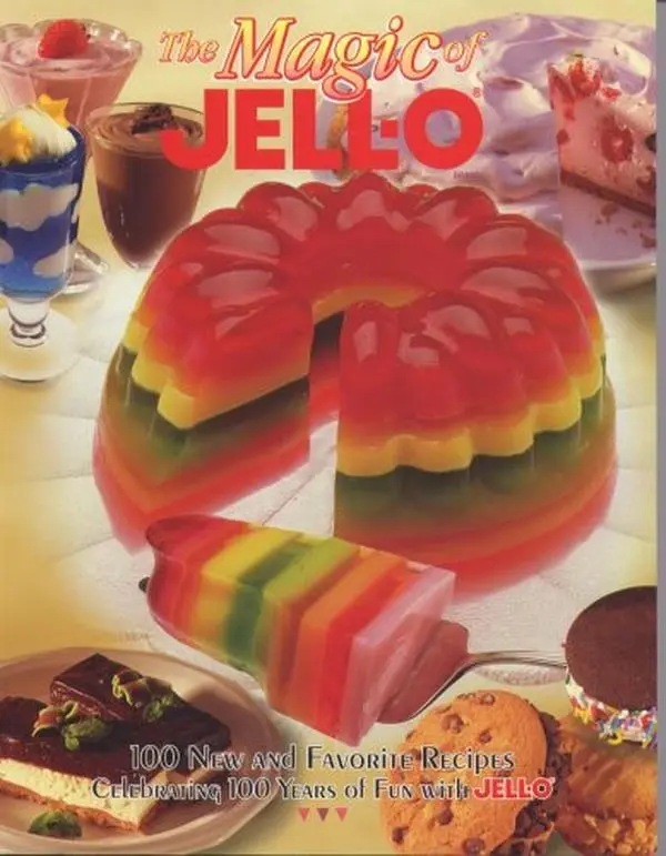 USED Paperback Book - The Magic of Jell-O: 100 New & Favorite Dessert Recipes (Molding, Foolproof Gelatin Molding, Mocha Chocolate Delight Pie, Pudding) by Cecile Girard-Hicks (Editor) - English
