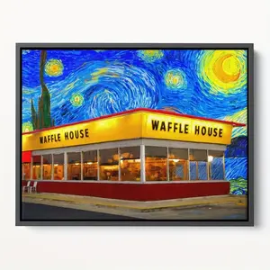 [2D Flat] One Piece of Vibrant Starry Sky Canvas Art Featuring a Warmly Lit Waffle House Scene, Perfect for Decorating Your Living Room Or As a Festive Gift, Unframed.